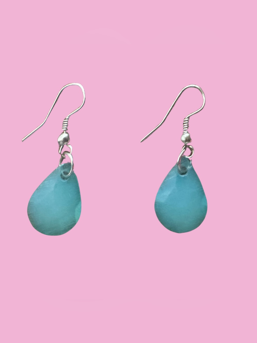Sea Glass Teardrop Dangle Earrings in Aqua